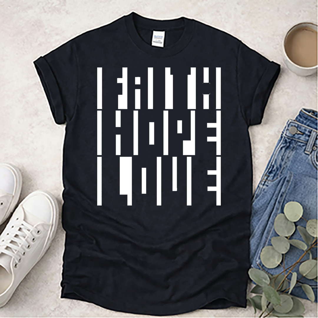 Hidden Faith Hope Love in Negative Space - Christian T-Shirt