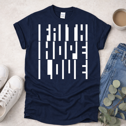 Hidden Faith Hope Love in Negative Space - Christian T-Shirt