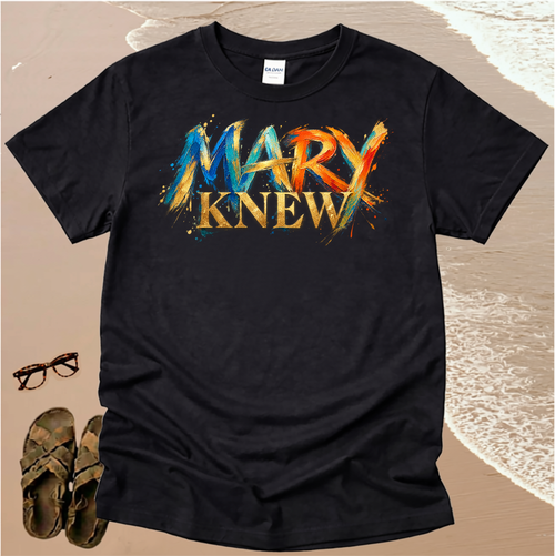 Broad Stroke Textured Mary Knew - Christian T-Shirt