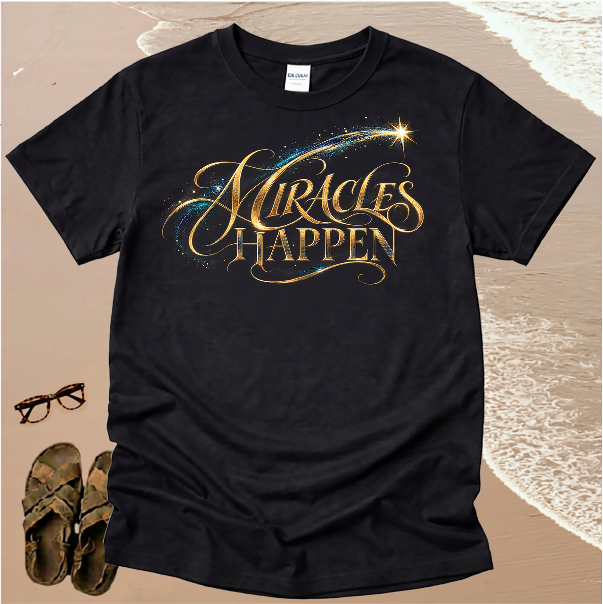 Gold Tone Miracles Happen - Christian T-Shirt