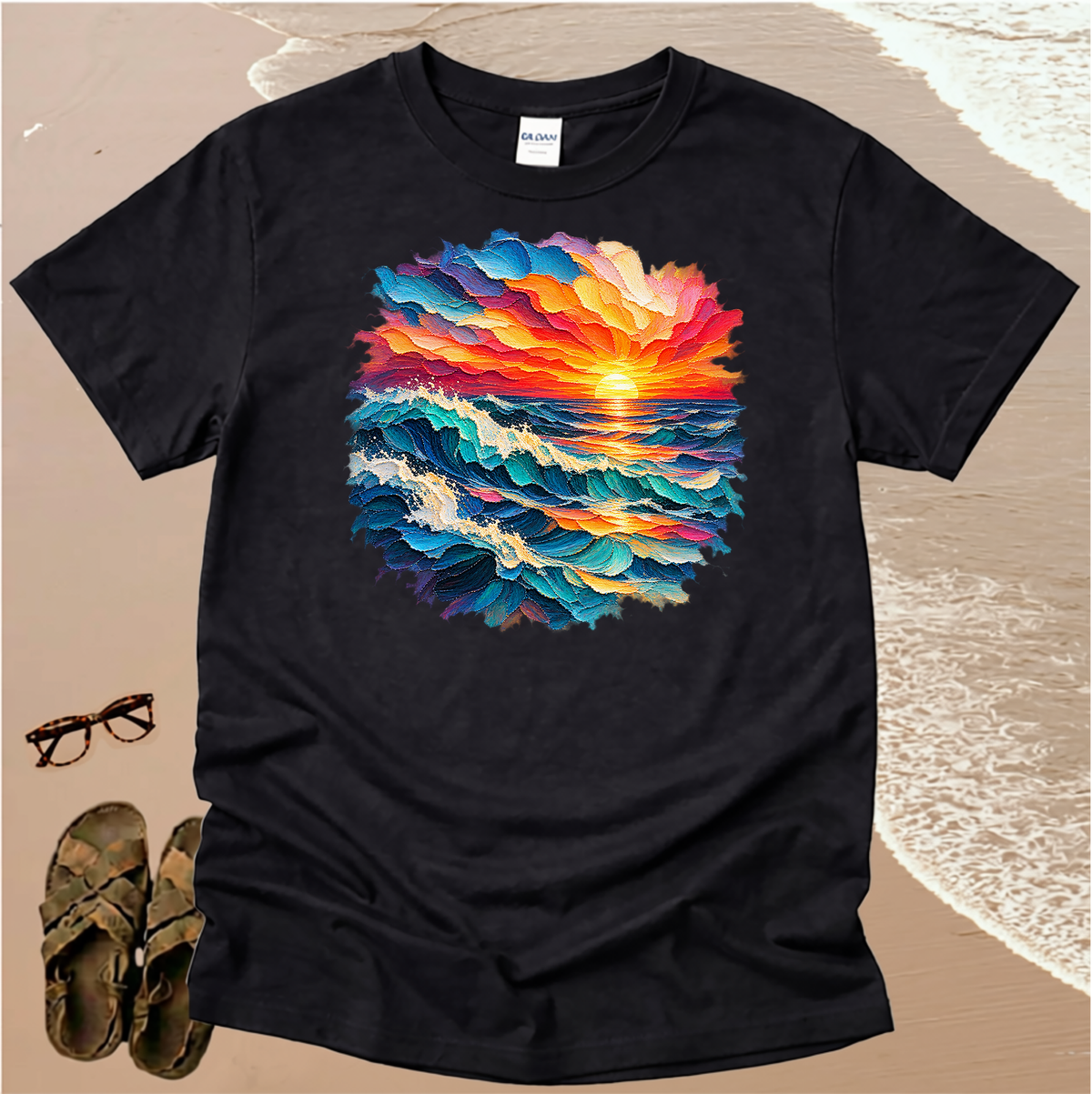 Broad Stroke Textured Ocean Sunset - Christian T-Shirt