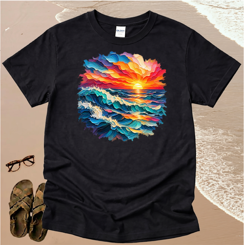 Broad Stroke Textured Ocean Sunset - Christian T-Shirt