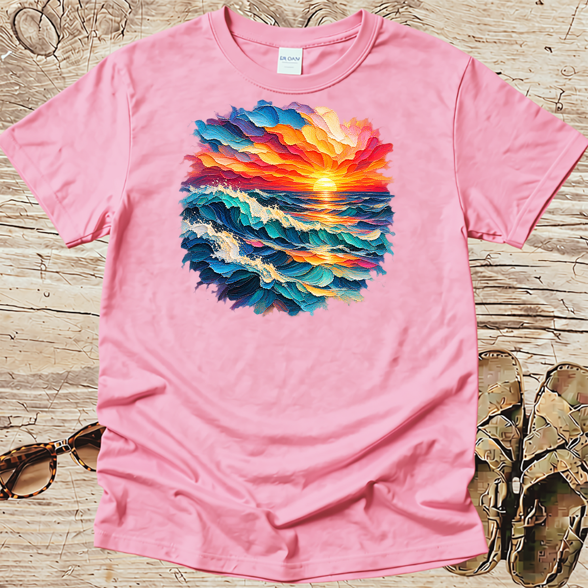 Broad Stroke Textured Ocean Sunset - Christian T-Shirt