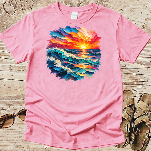 Broad Stroke Textured Ocean Sunset - Christian T-Shirt