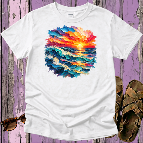Broad Stroke Textured Ocean Sunset - Christian T-Shirt