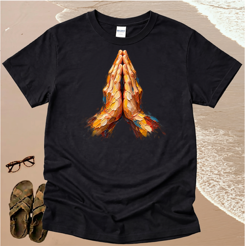 Broad Stroke Textured Praying Hands - Christian T-Shirt