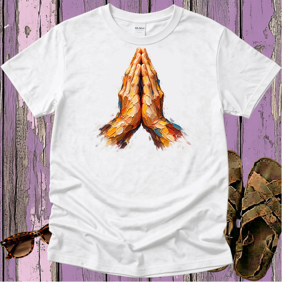 Broad Stroke Textured Praying Hands - Christian T-Shirt